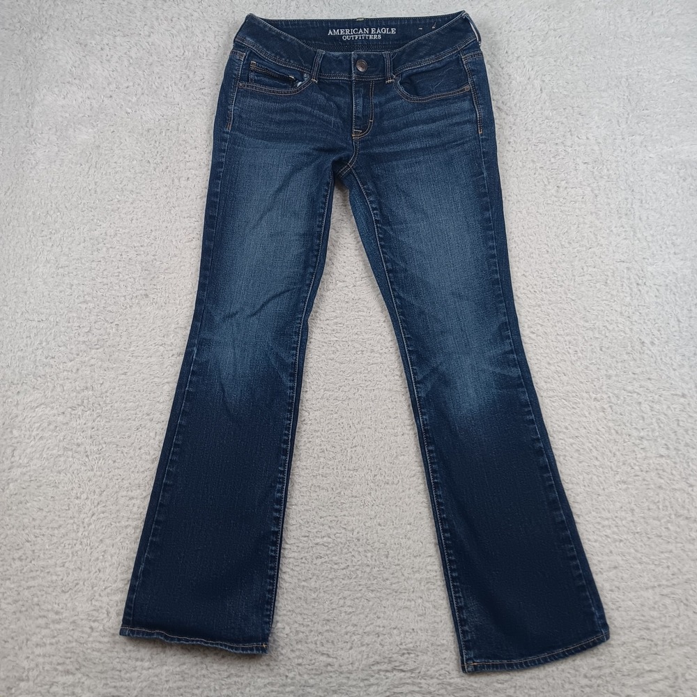 American Eagle Jeans Kick Boot Stretch Women 8 Dark Wash Low Rise 03873